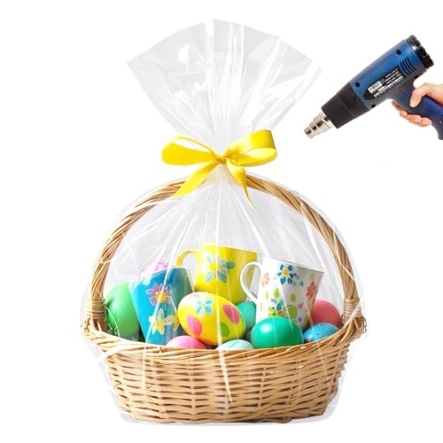 Cellophane Wrap Clear - Easter Basket Cellophane Shrink Bags, 24x30