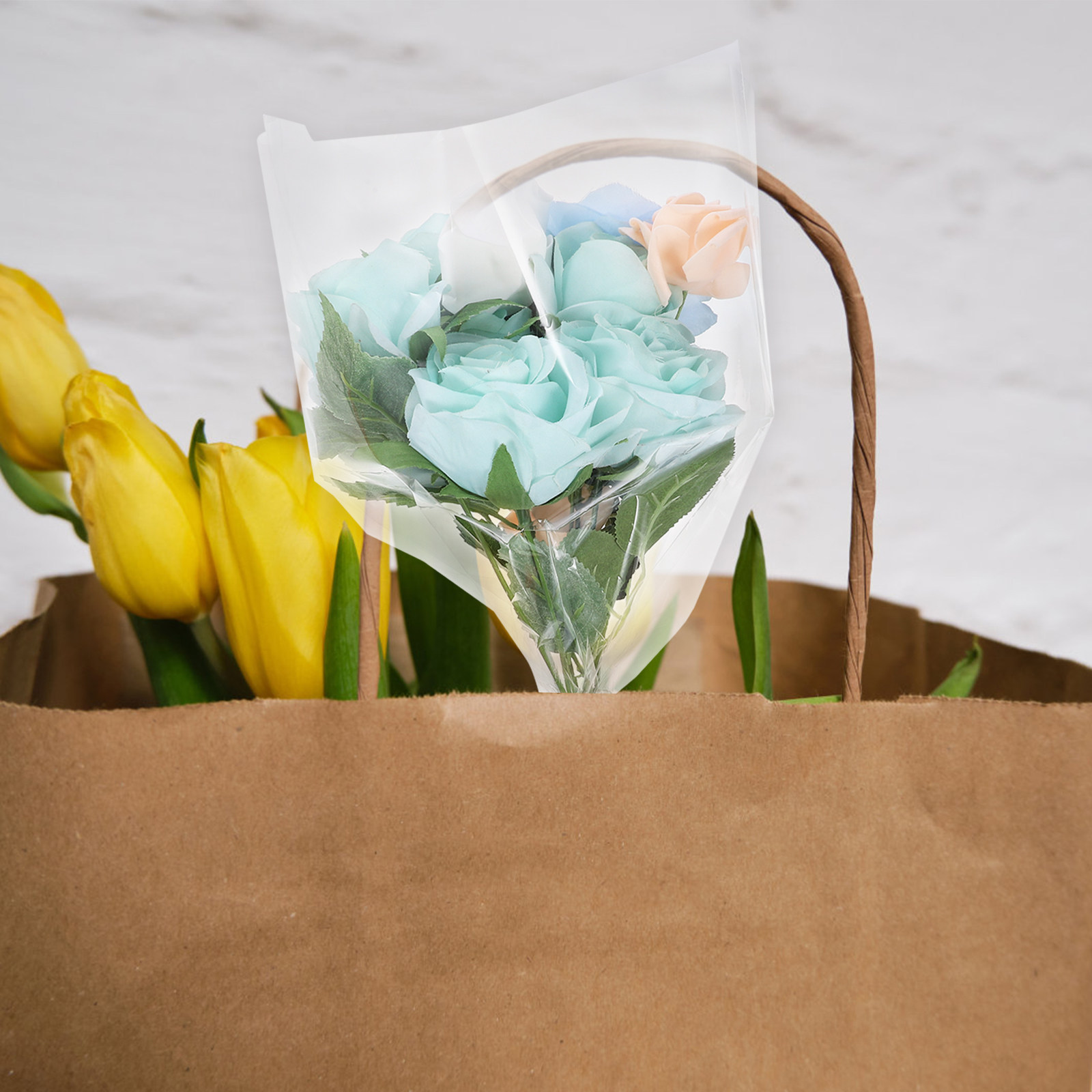 50Pcs Fresh Flower Packaging B - Cellophane Wrap Clear 评论和价格