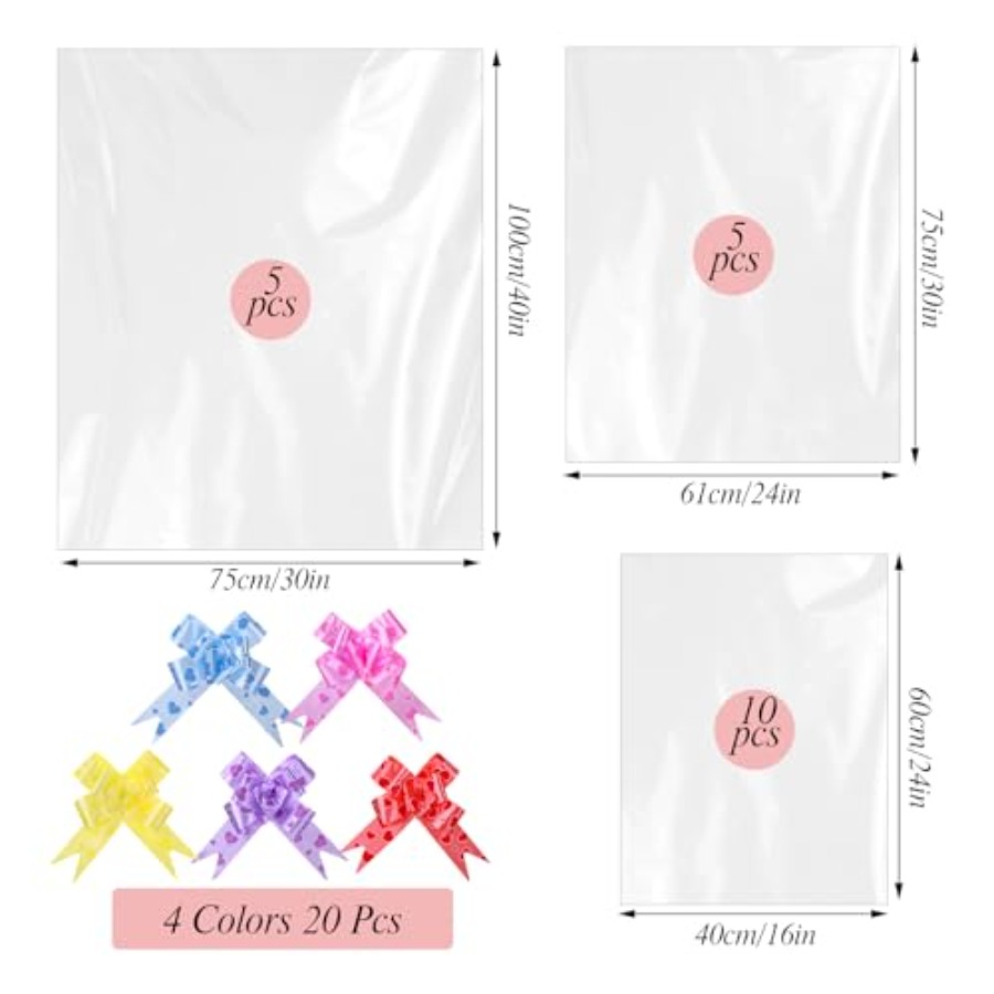 20 PCS Large Cellophane Bags 3 - Cellophane Wrap Clear 评论和价格