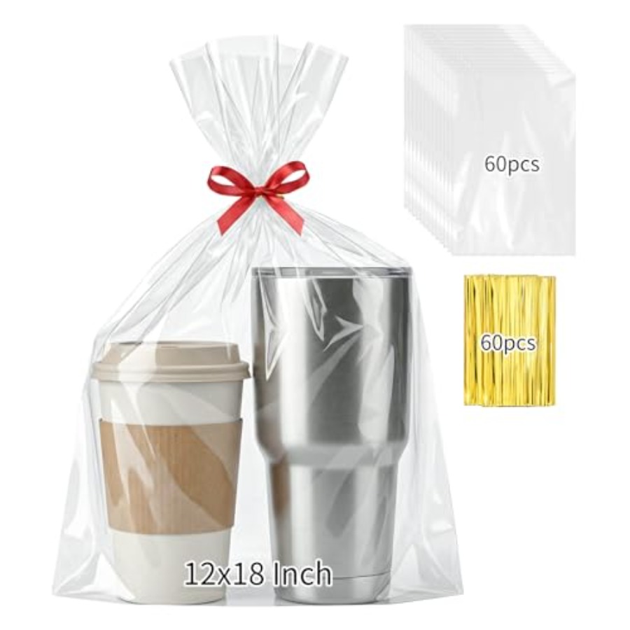 60PCS Cellophane Gift Bags 12x - Cellophane Wrap Clear 评论和价格
