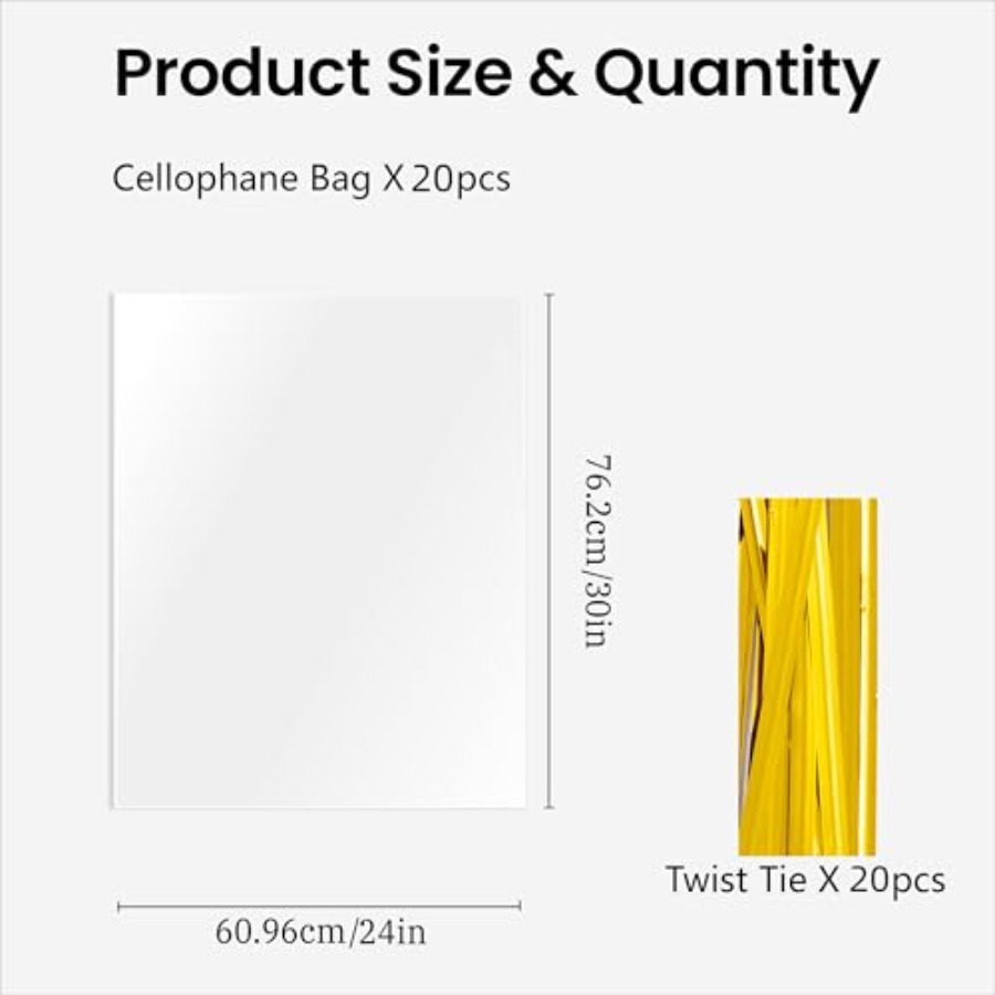 20 Pcs Clear Cellophane Bags,  - Cellophane Wrap Clear 评论和价格